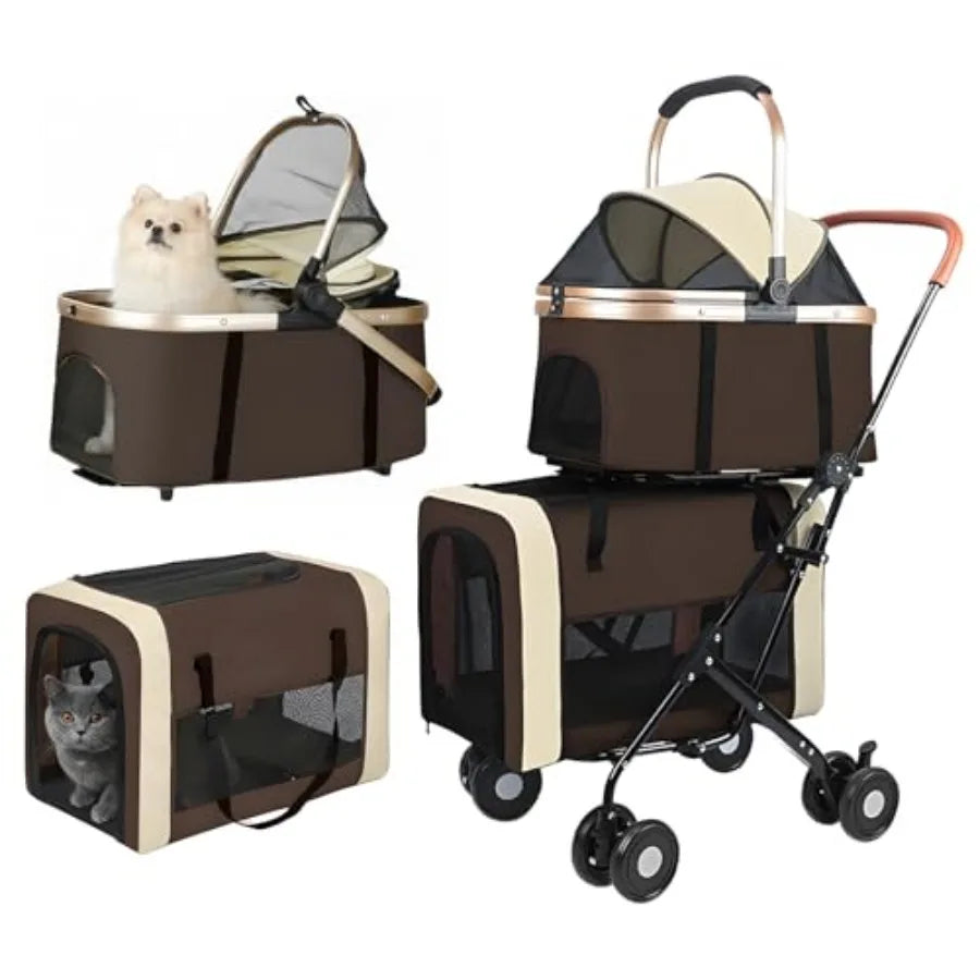 Double Dog Stroller | One-Step Fold | 2 Detachable Carriers | Small & Medium Dogs