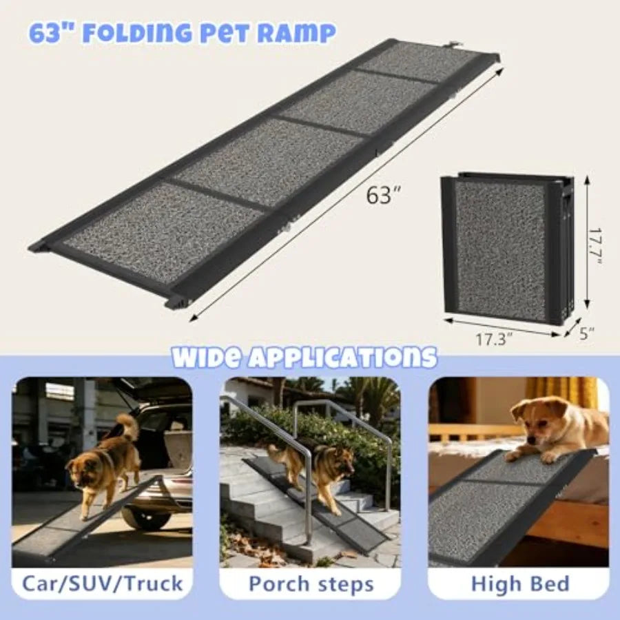 Dog Car Ramp | 63 x 17 in | Non-Slip Rug Surface | Foldable | SUV, Car & Truck