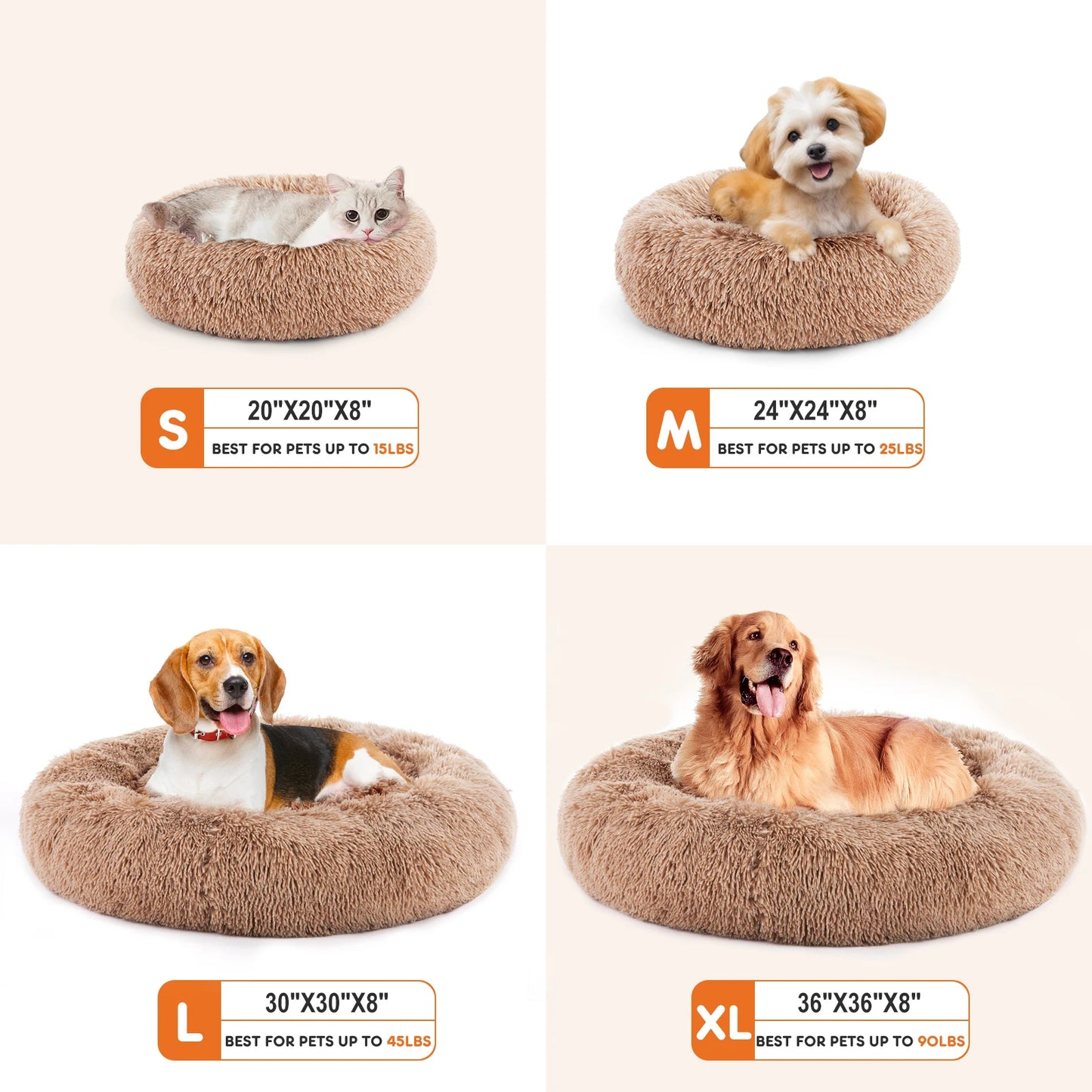 Calming Dog Bed | Round Fluffy Faux Fur | Anti-Slip | Washable | Medium to Large Dogs