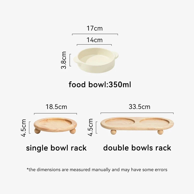 Height-Adjustable Ceramic Dog Bowl | Wooden Stand | Single & Double | 3 Colors | 350ml & 700ml