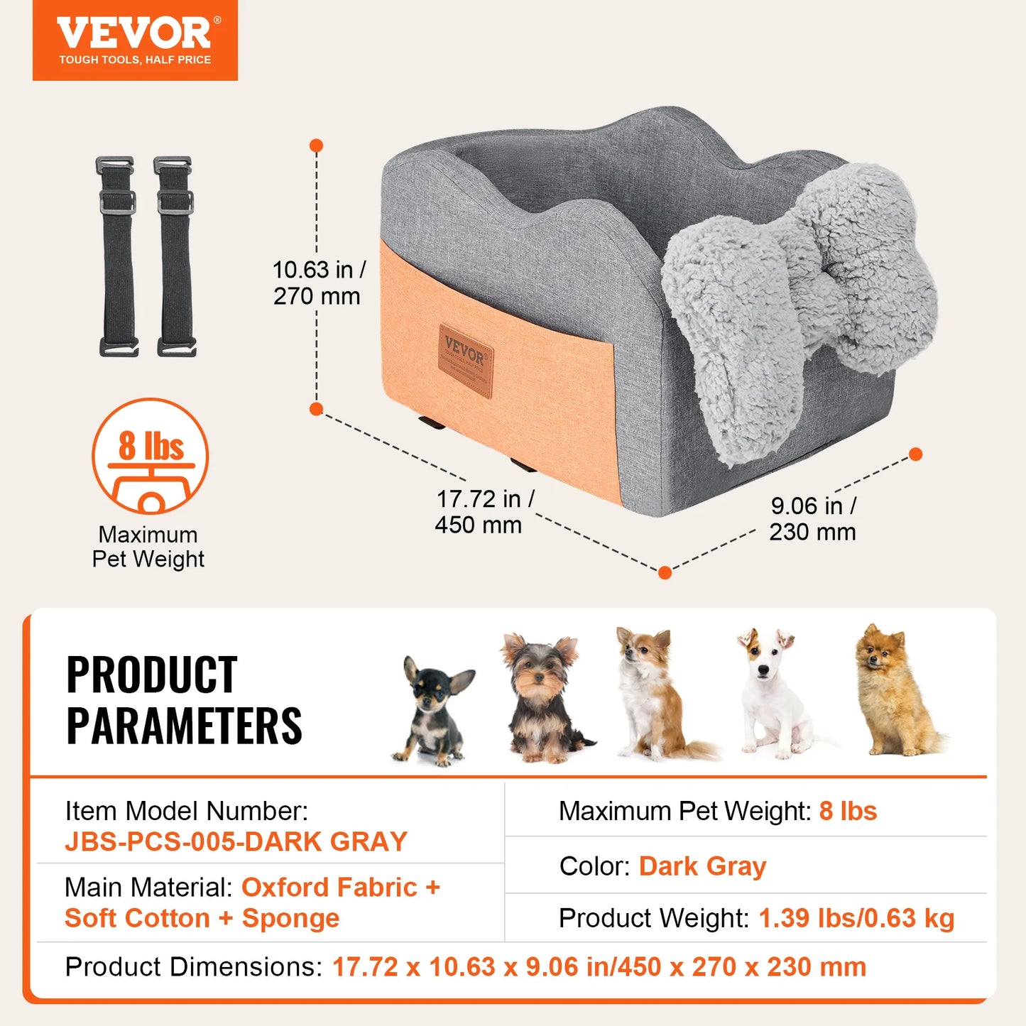 Dog Car Booster Seat | Sofa-Style | Waterproof | Clip-On Safety Leash | Up to 100lbs