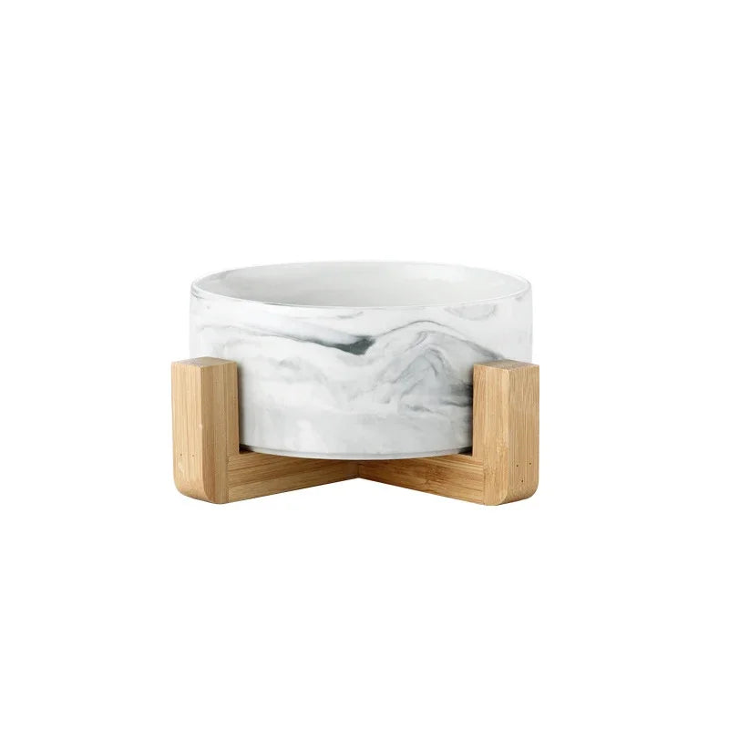 Marble Ceramic Dog Bowl Collection | Wood Stand | Single & Double | 14 Colors | 400ml & 850ml