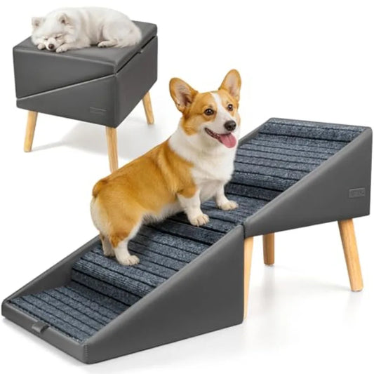4-Step Dog Stairs | 17" Foldable 2-in-1 Pet Steps & Ottoman | Non-Slip | Small Dogs