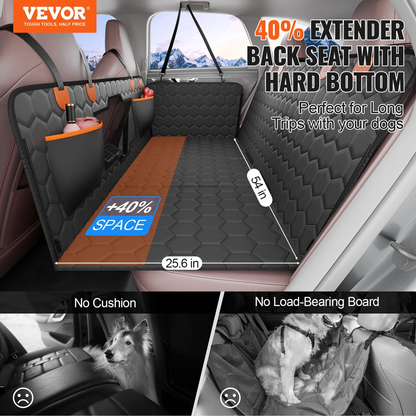 Back Seat Extender & Dog Car Seat Cover | Mesh Window, Storage Pocket, Supports 350 lbs
