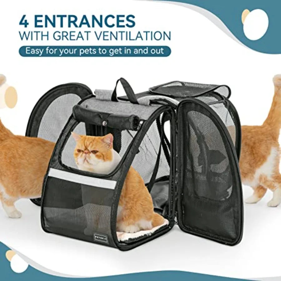 Expandable Dog Backpack Carrier | Great Ventilation & Fleece Mat | Hiking & Camping