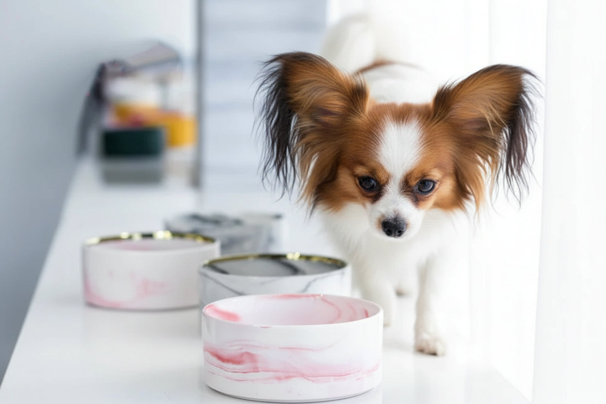 Marble Ceramic Dog Bowl Collection | Wood Stand | Single & Double | 14 Colors | 400ml & 850ml