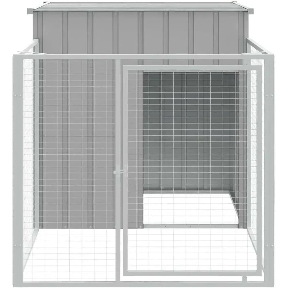 Galvanized Steel Dog Kennel with Run | Outdoor Shelter | Gray