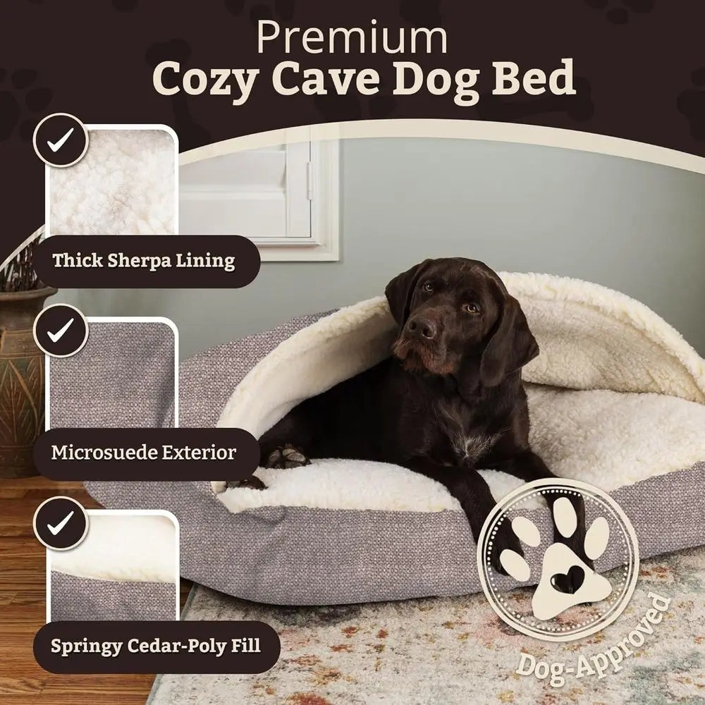 Hartelier Cozy Cave Dog Bed | Calming Burrow Bed with Removable Cover