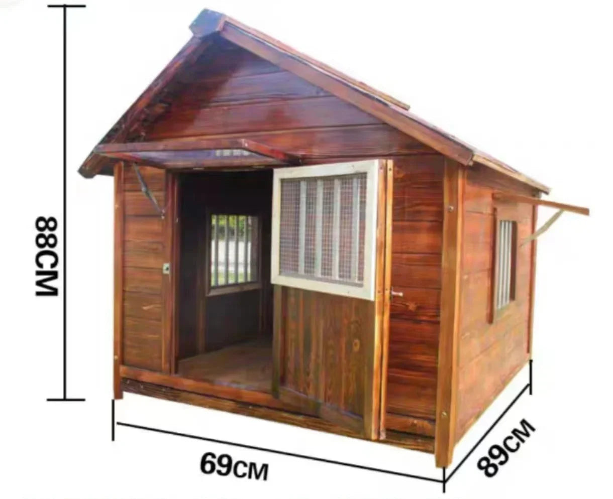 Outdoor Wooden Dog Kennel & Pet House — Breathable, Easy Assembly, Natural Log Finish