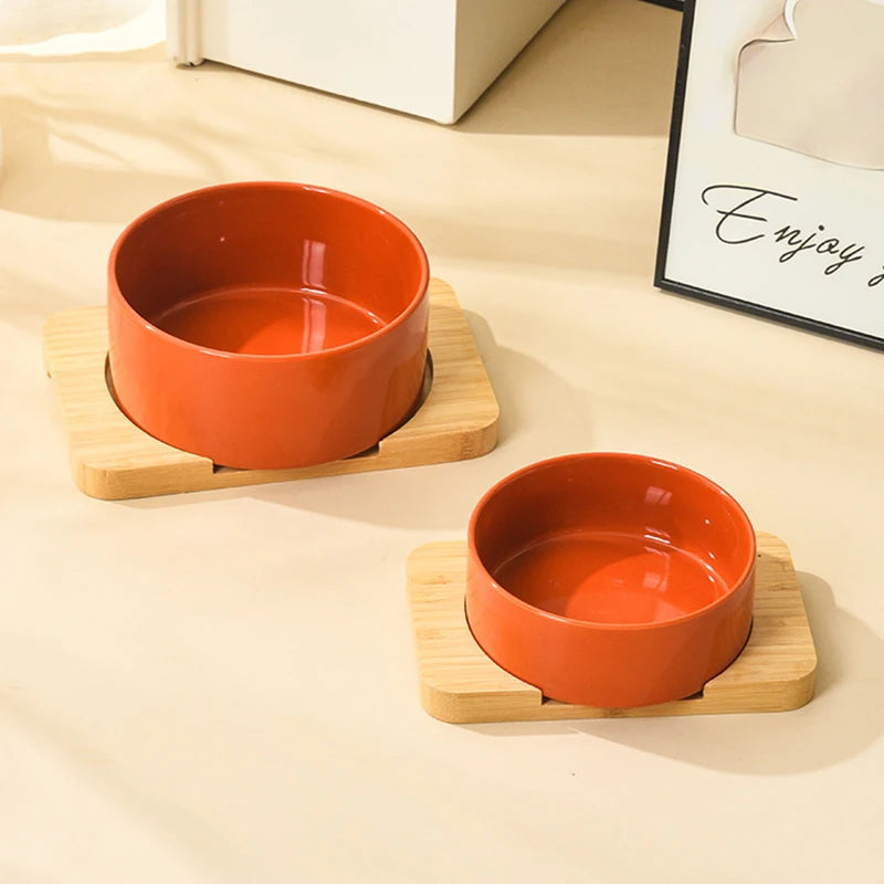 Ceramic Dog Bowl Set | Single, Double & Triple | Bamboo Stand | 6 Colors | 400ml & 850ml