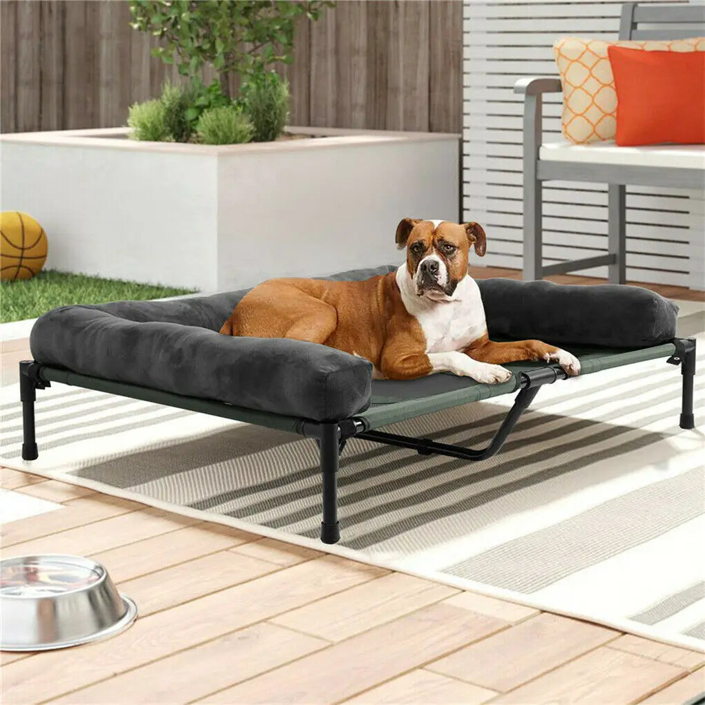 Elevated Dog Lounger Bed with Detachable Plush Bolster | Cooling | L, XL, 2XL | Indoor & Outdoor