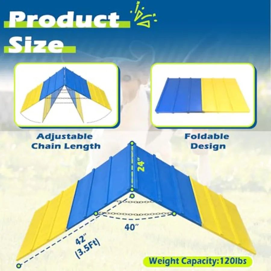 Dog Agility A-Frame | Large 84x24 Non-Slip Surface | 2 Chains | Backyard Agility Equipment
