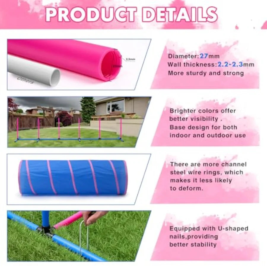 Dog Agility Backyard Set | 6 Dual-Mode Weave Poles & 2 Adjustable Hurdles | Outdoor Obstacle Course