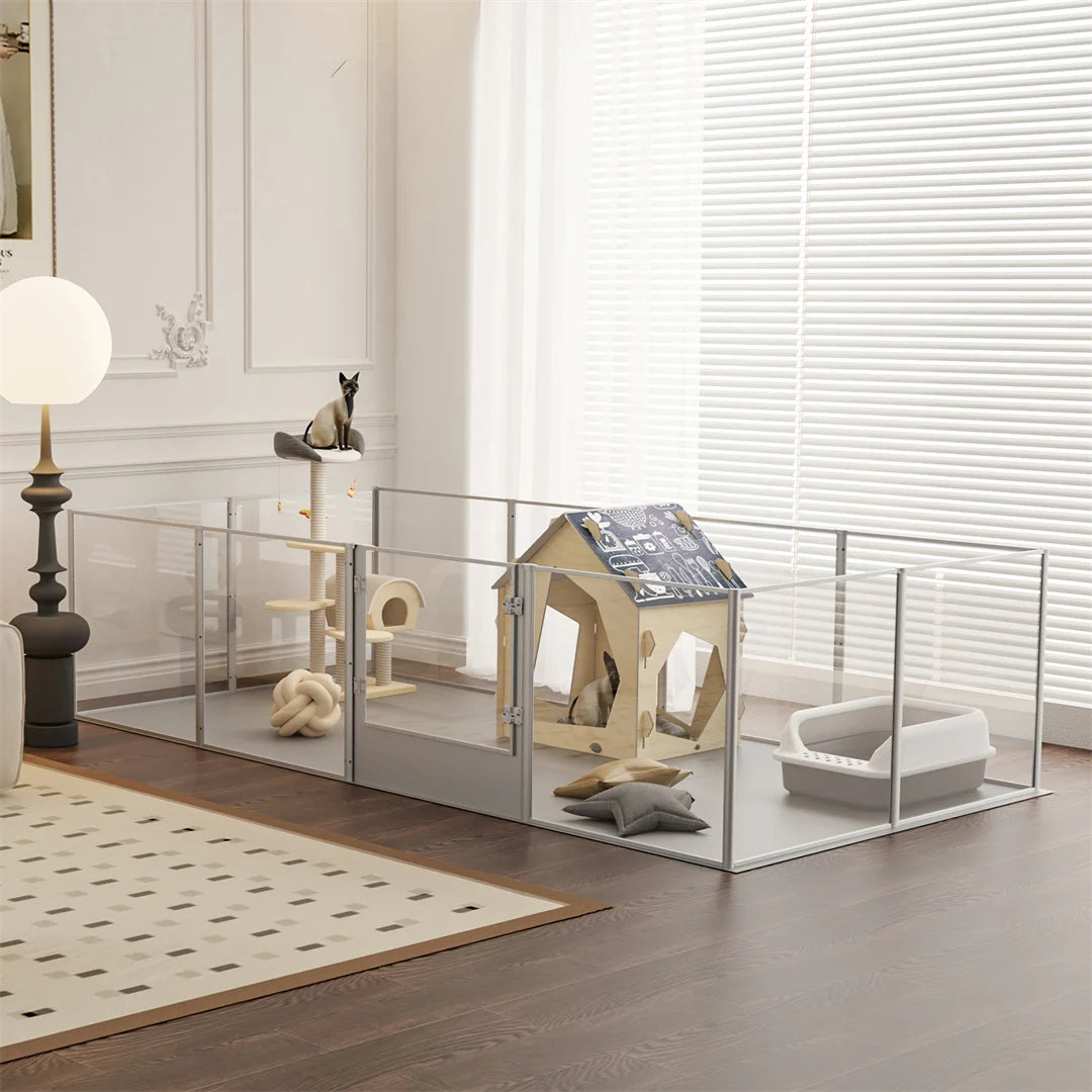 Clear Acrylic Dog Playpen | 5 Sizes | Waterproof Pad | Indoor | Up to 44lbs