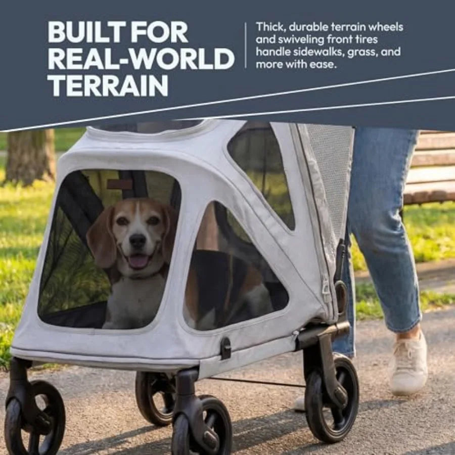 WonderFold PF Luxury Flat-Fold Pet Stroller | Up to 66 lbs | Elevated Walk | Gray