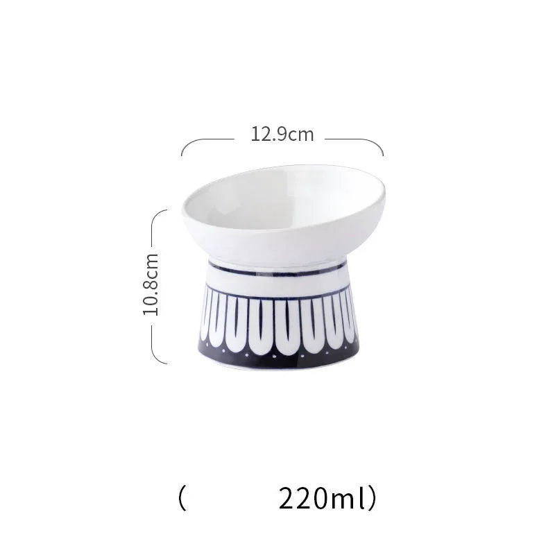 Ceramic High-Foot Dog Bowl | Anti-Overturn | Neck Protection | Food & Water