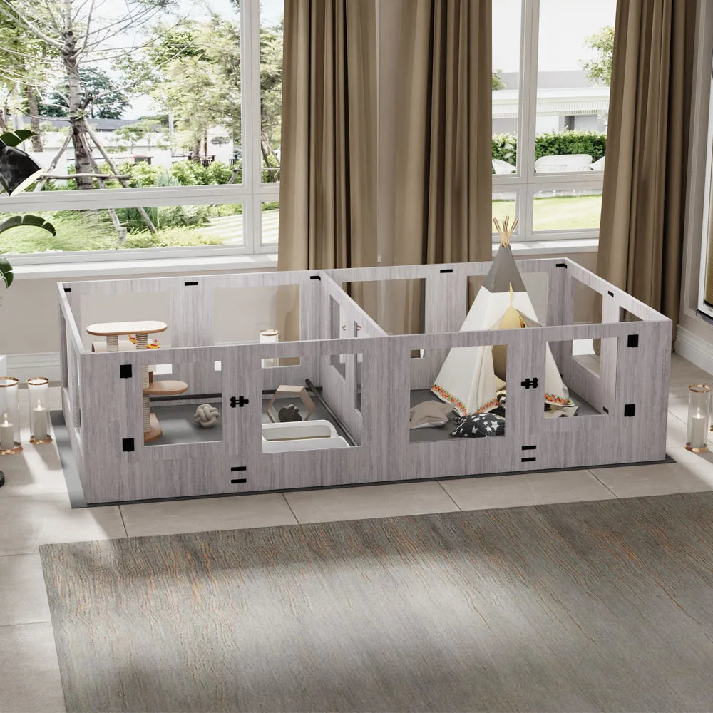 Large Dog Playpen Pet Whelping Box Tempered Glass Safe Pet Puppy Dog Playpen with Pig Rails and Waterproof Mat