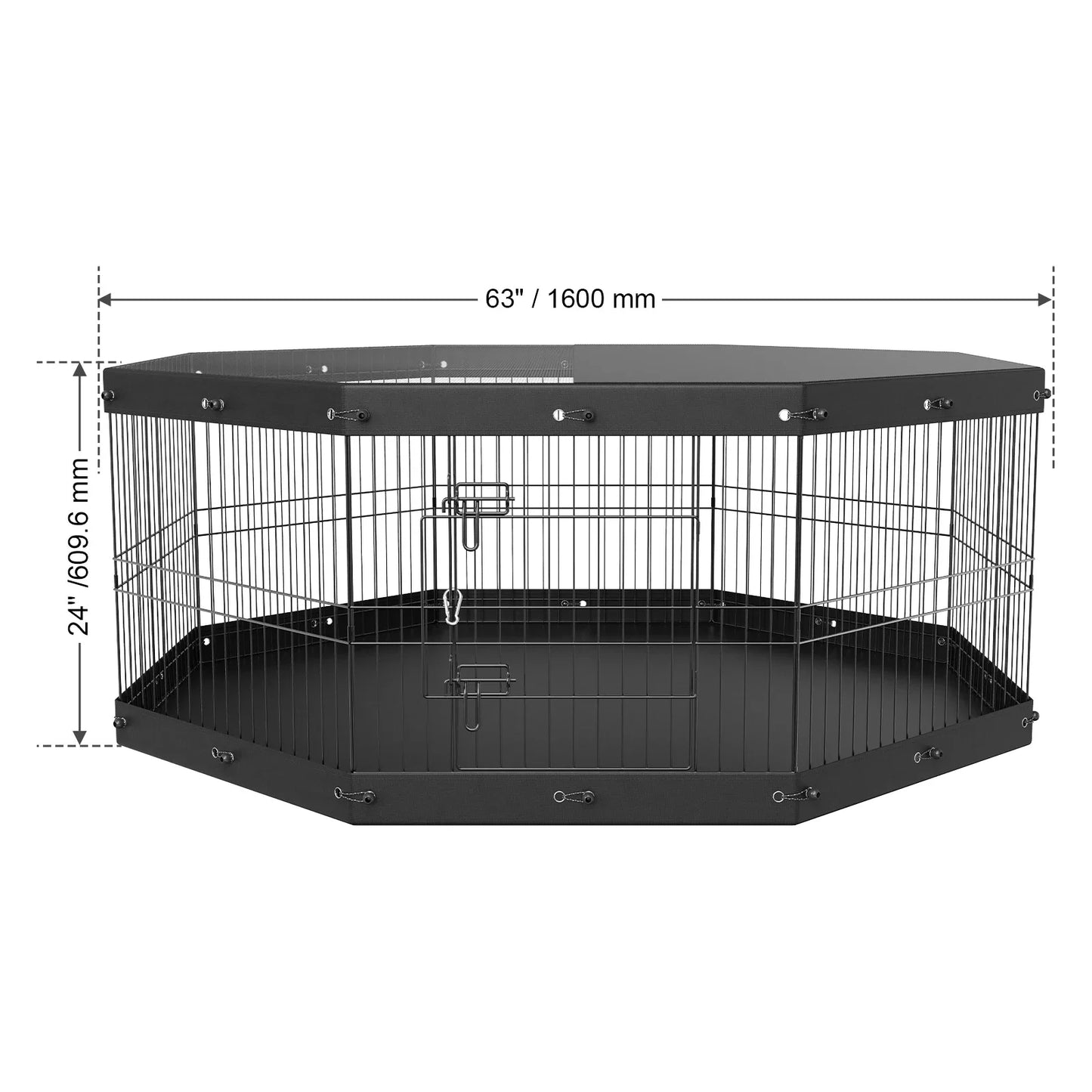 8-Panel Foldable Dog Playpen with Top Cover & Waterproof Bottom Pad — 24" H, Black