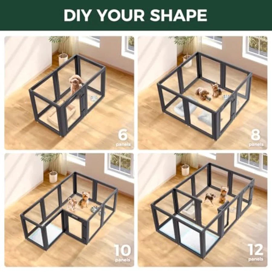 Acrylic Indoor Dog Playpen for Puppies & Small Dogs — 24", 12 Panels, Black