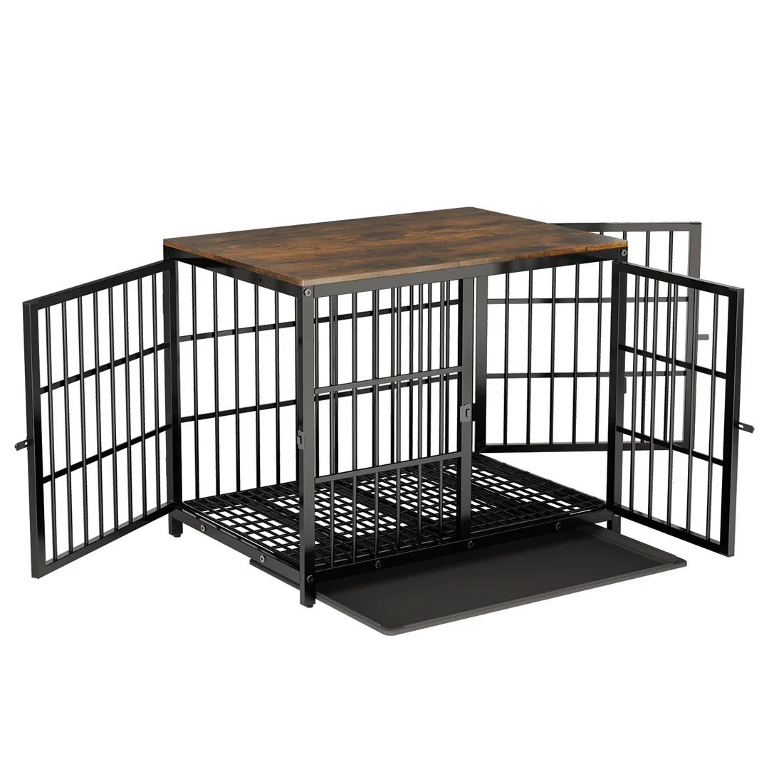 Furniture Style Dog Crate — End Table with 3 Doors & Removable Tray | Black or White