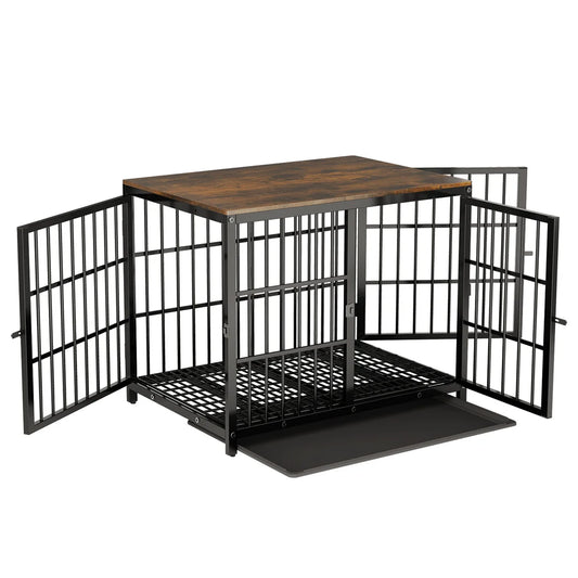 Furniture Style Dog Crate — End Table with 3 Doors & Removable Tray | Black or White