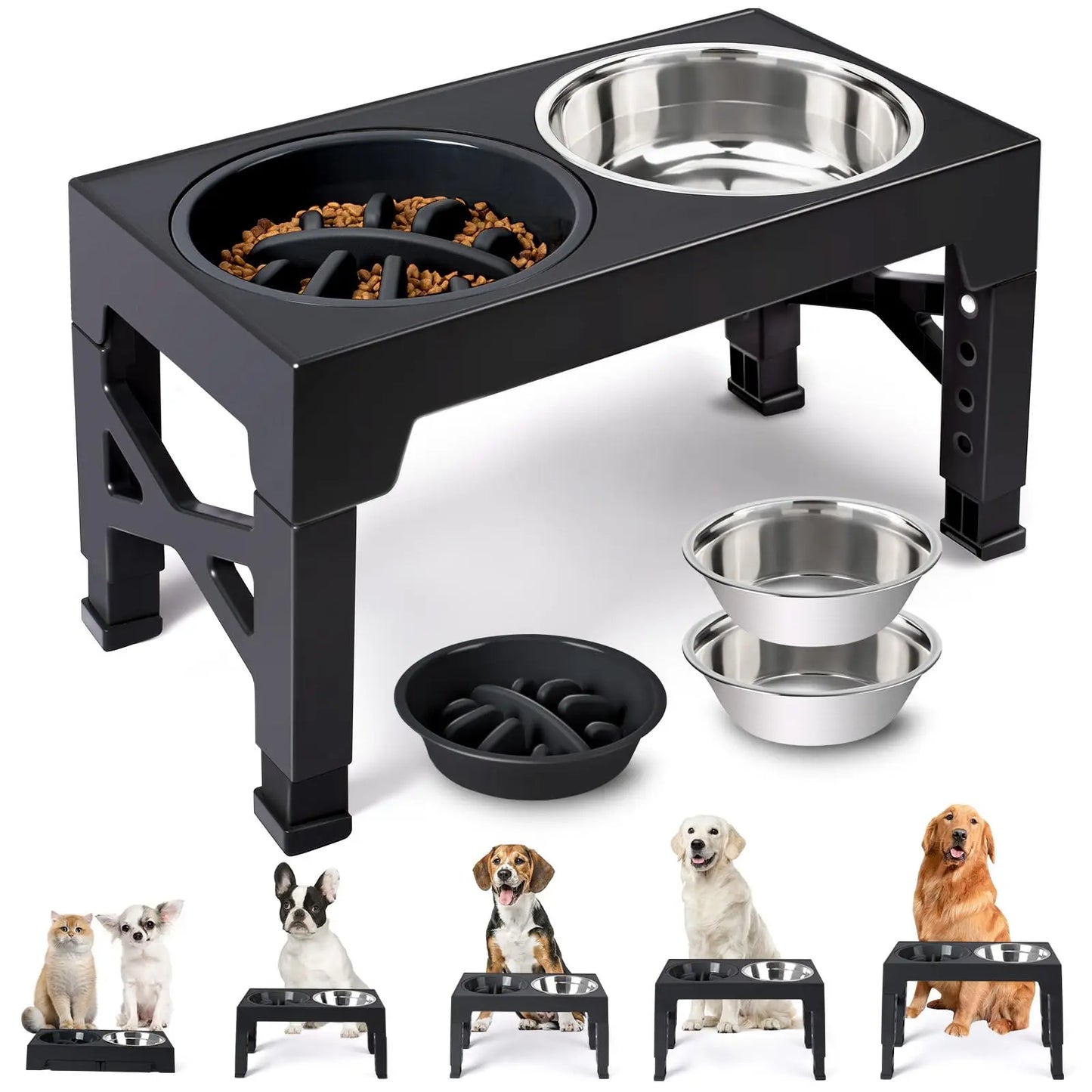 Adjustable Elevated Dog Feeder | Double Stainless Steel Bowls | Food & Water | Small to Large Dogs