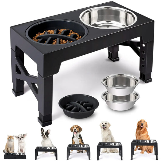 Adjustable Elevated Dog Feeder | Double Stainless Steel Bowls | Food & Water | Small to Large Dogs