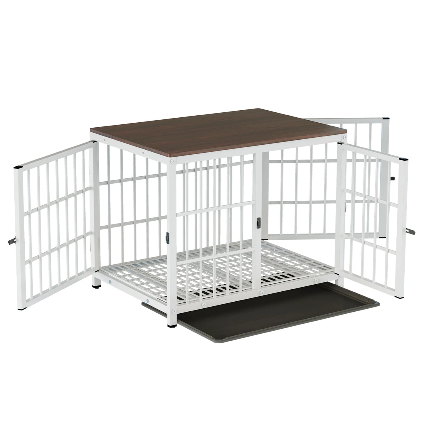 Furniture Style Dog Crate — End Table with 3 Doors & Removable Tray | Black or White