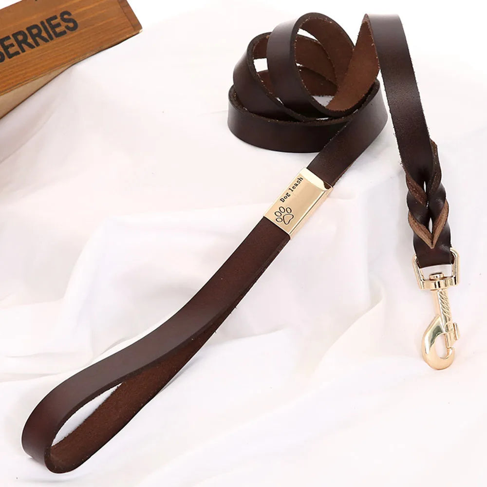 Braided Leather Dog Leash | 1.3m (51") Heavy Duty Training Lead | Strong & Durable | All Breeds