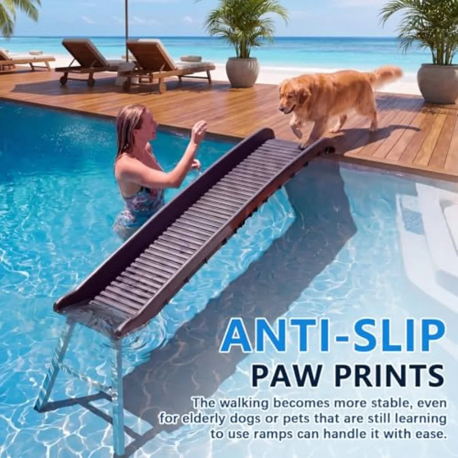 61-Inch Dog Pool Ramp | Foldable, Non-Slip | 20-Inch Support Legs | 200 lbs | Above & In-Ground Pools