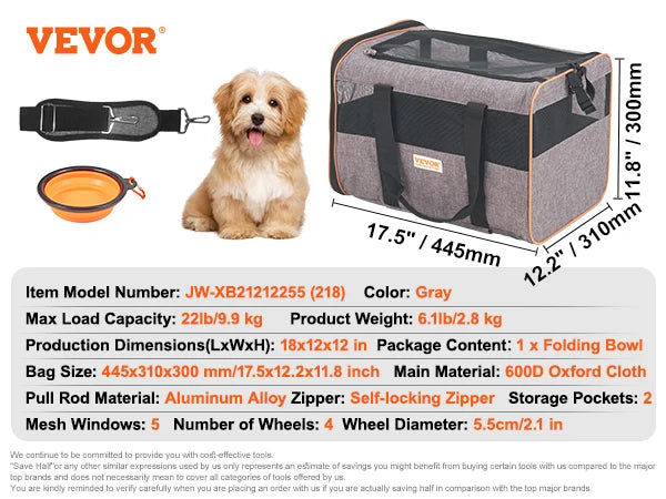 Rolling Dog Carrier Backpack | 4-Wheel Telescopic Handle | Airline-Compatible | Up to 35lbs