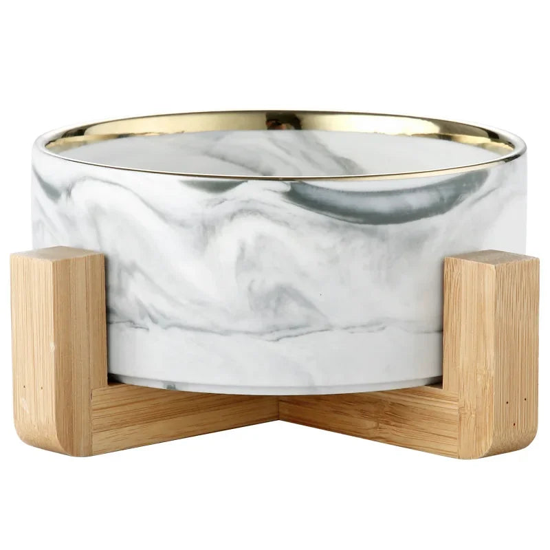 Marble Ceramic Dog Bowl Collection | Wood Stand | Single & Double | 14 Colors | 400ml & 850ml