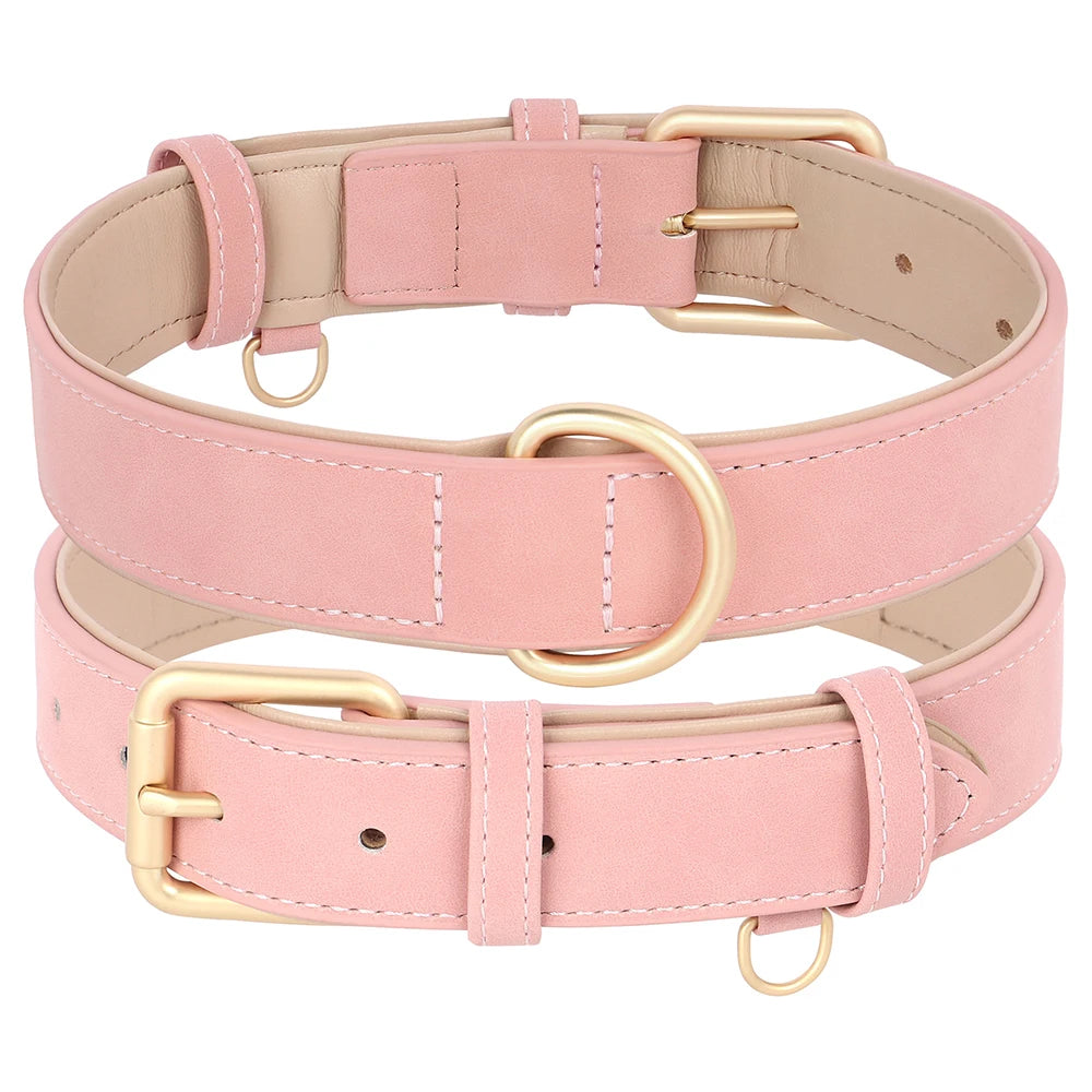Soft Padded PU Leather Dog Collar & Leash Set — Adjustable, S/M/L/XL