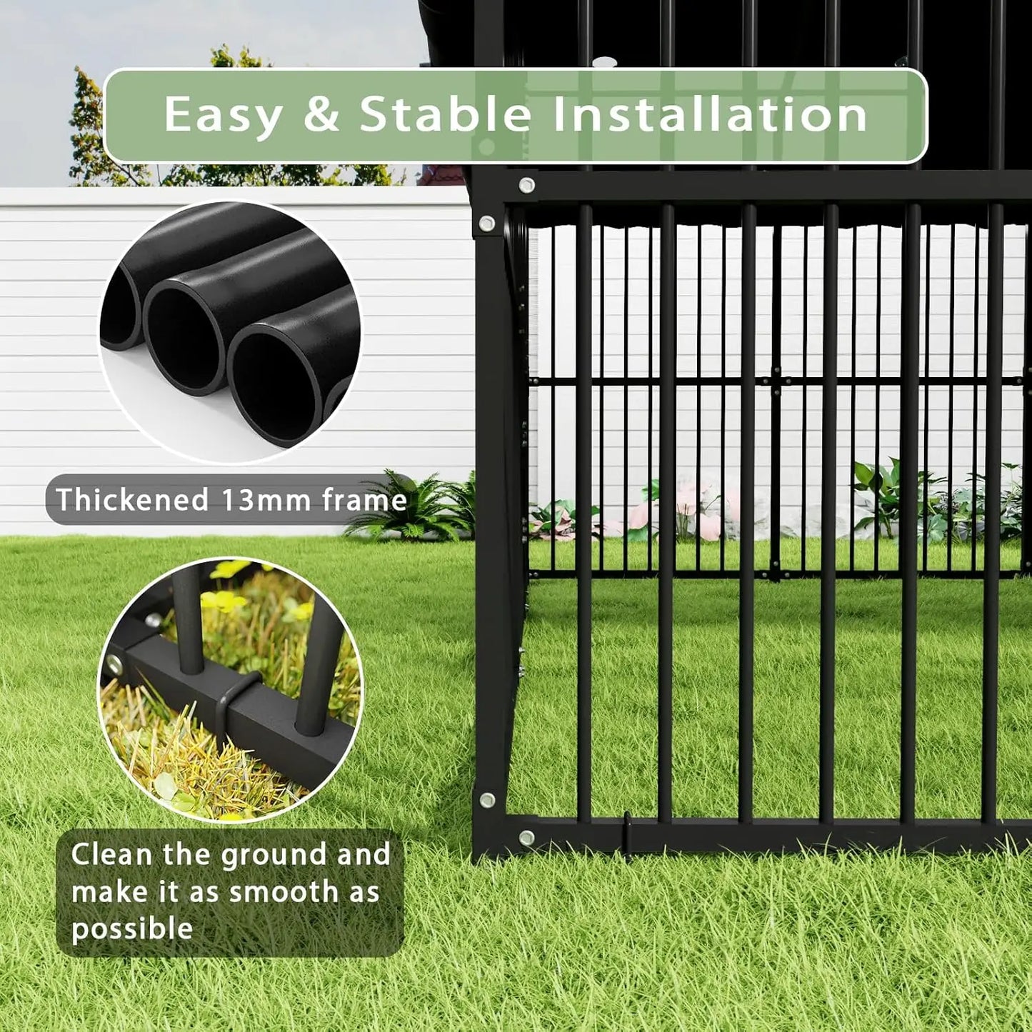 Outdoor Dog Kennel 10×15×6.5 FT — Heavy Duty Metal Frame, Waterproof Oxford Enclosure & Swivel Door