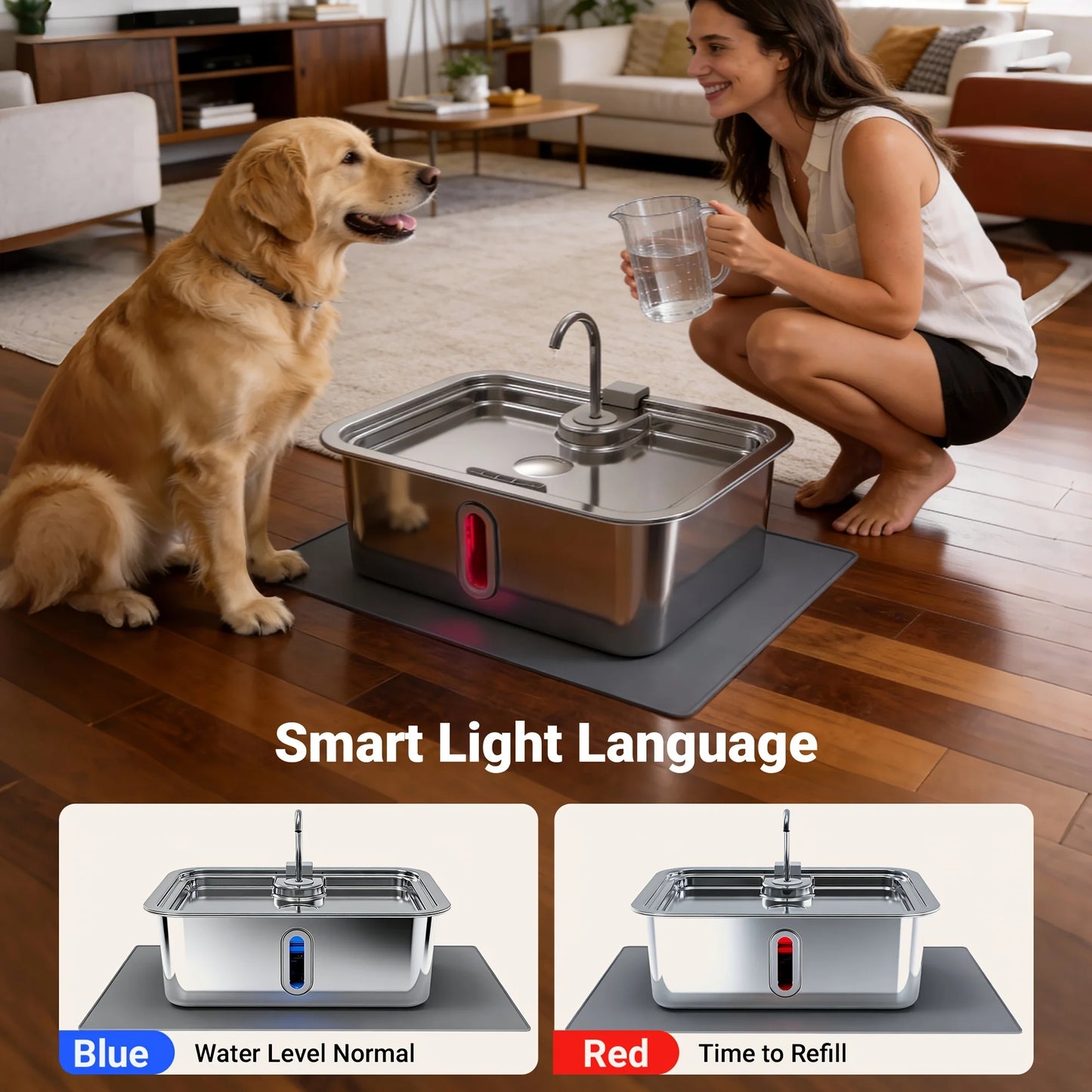 3.17gal/3.96gal/4.76gal Automatic Dog Water Fountain, Stainless Steel Pet Water Feeder, Wider Deeper Mouth, 5-Layer Filtration,