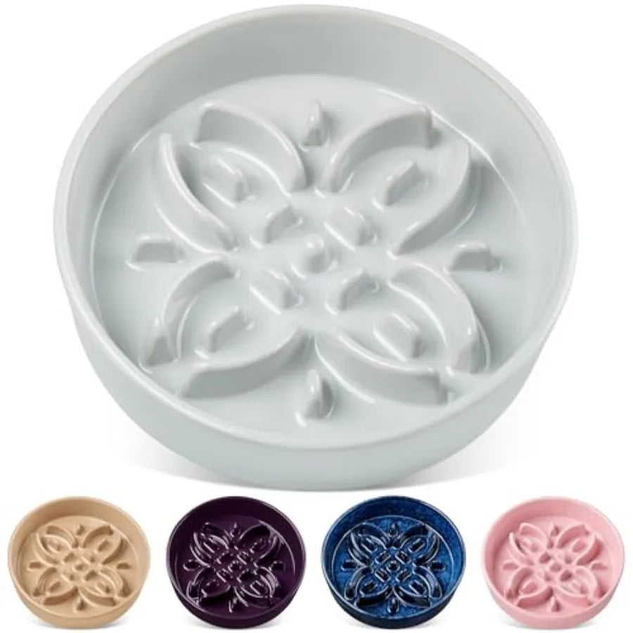 Ceramic Slow Feeder Puzzle Dog Bowl | Floral Maze | Anti-Slip | Large Breeds | 3 Cups