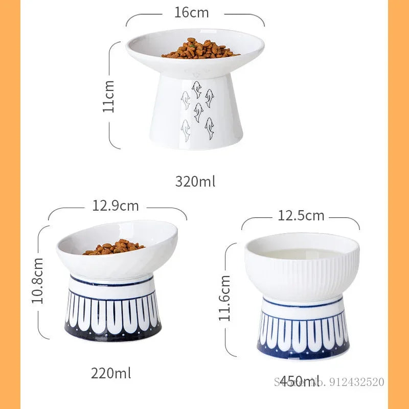 Ceramic High-Foot Dog Bowl | Anti-Overturn | Neck Protection | Food & Water