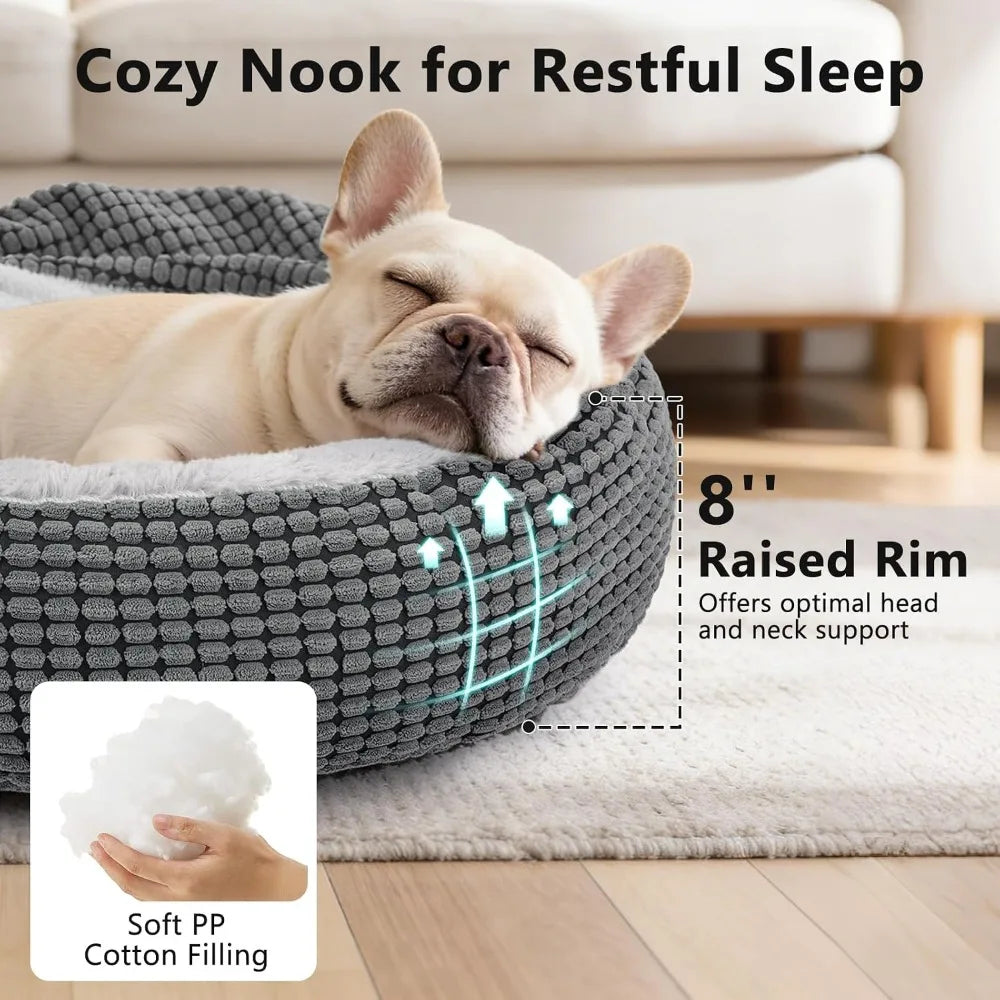 Hooded Donut Dog Bed with Attached Blanket | Plush Cuddler | Anti-Slip | 26" | Washable