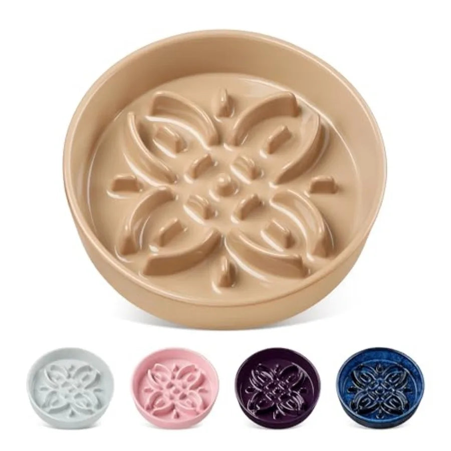 Ceramic Slow Feeder Puzzle Dog Bowl | Floral Maze | Anti-Slip | Large Breeds | 3 Cups