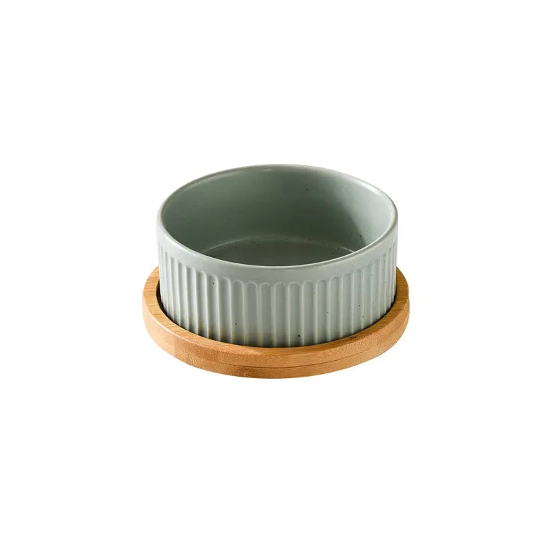Nordic Ceramic Dog Bowl Set | Single, Double & Triple | Wooden Tray | 3 Colors | 400ml & 850ml