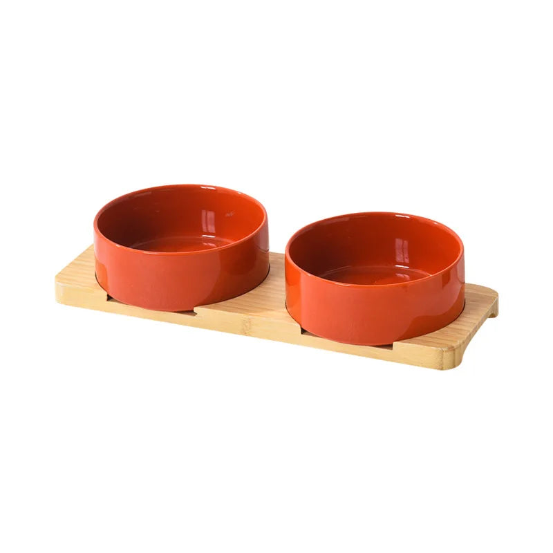Ceramic Dog Bowl Set | Single, Double & Triple | Bamboo Stand | 6 Colors | 400ml & 850ml
