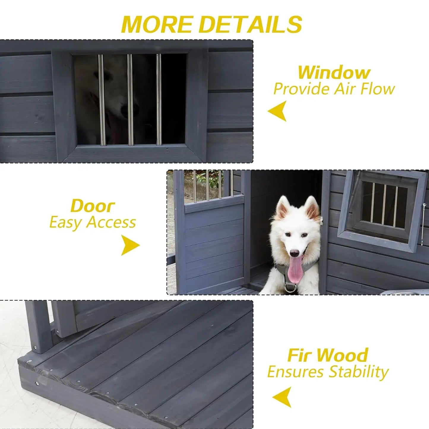 Large Outdoor Dog House with Covered Terrace — 44" Weatherproof Wood & Asphalt Roof
