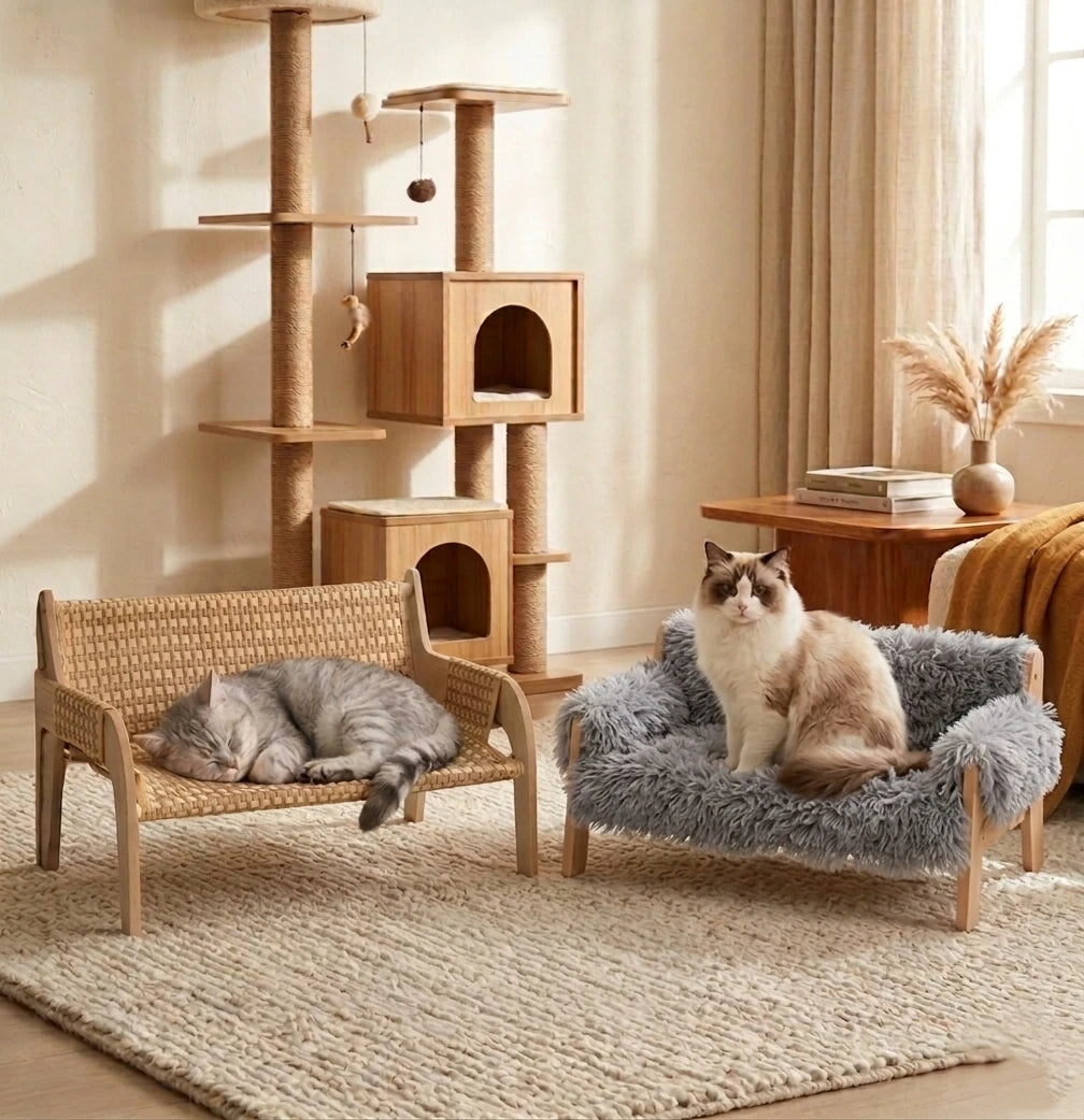 Solid Wood Elevated Dog Lounger | Modern Pet Sofa | 27" × 19"