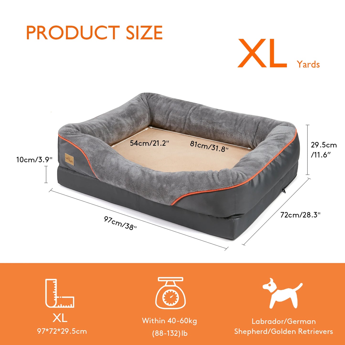Orthopedic Memory Foam Dog Bed with Bolster | L to 3XL