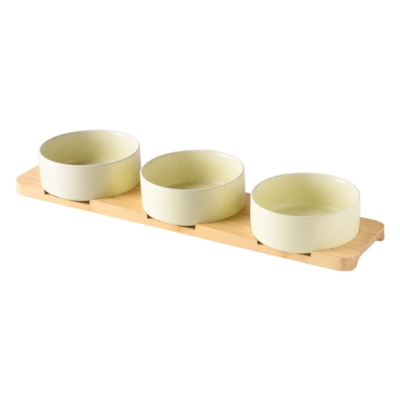 Ceramic Dog Bowl Set | Single, Double & Triple | Bamboo Stand | 6 Colors | 400ml & 850ml