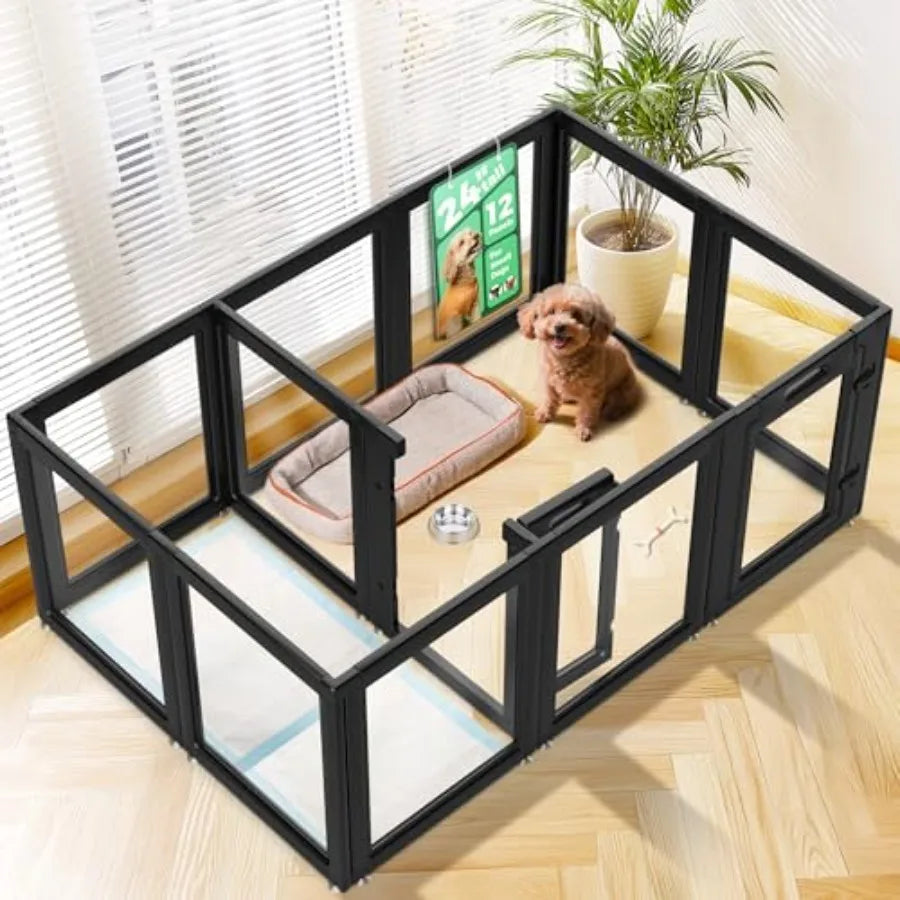 Acrylic Indoor Dog Playpen for Puppies & Small Dogs — 24", 12 Panels, Black