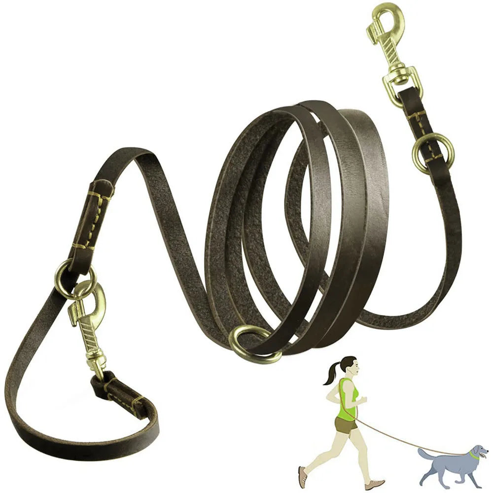 Multifunctional Real Leather Dog Leash | Hands-Free Crossbody | Double Dog | Adjustable | All Sizes