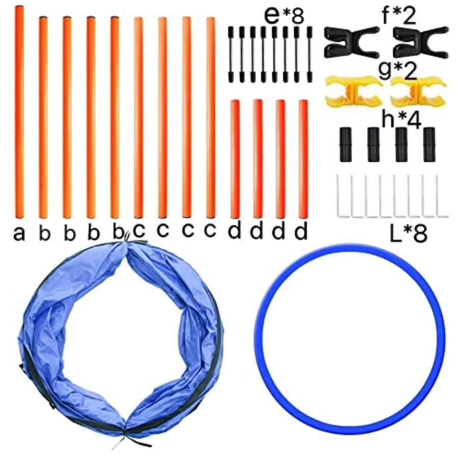 Dog Agility Training Starter Kit | Tunnel & 13 Weave Poles | Adjustable Obstacle Course