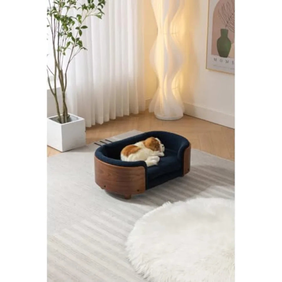Scandinavian Elevated Dog Sofa | Walnut Bentwood Frame & Cashmere Cushion