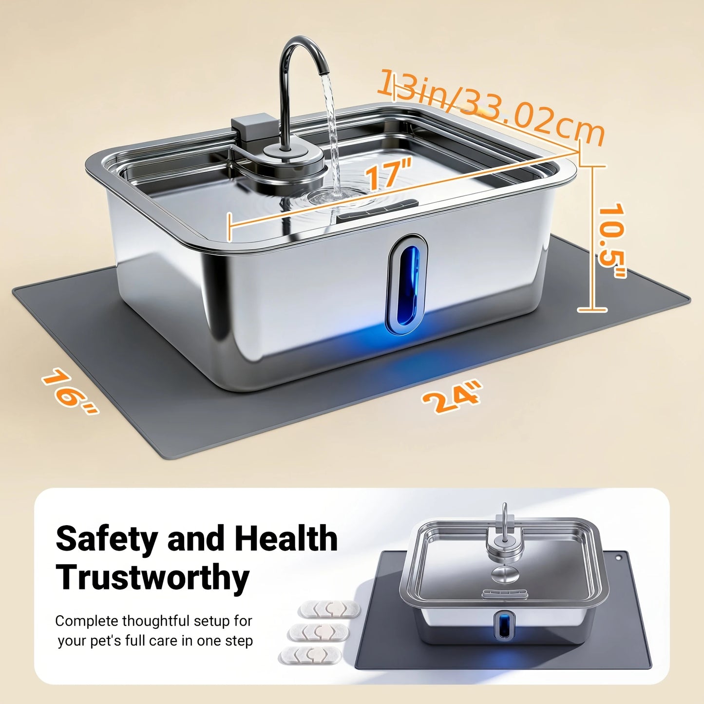 3.17gal/3.96gal/4.76gal Automatic Dog Water Fountain, Stainless Steel Pet Water Feeder, Wider Deeper Mouth, 5-Layer Filtration,